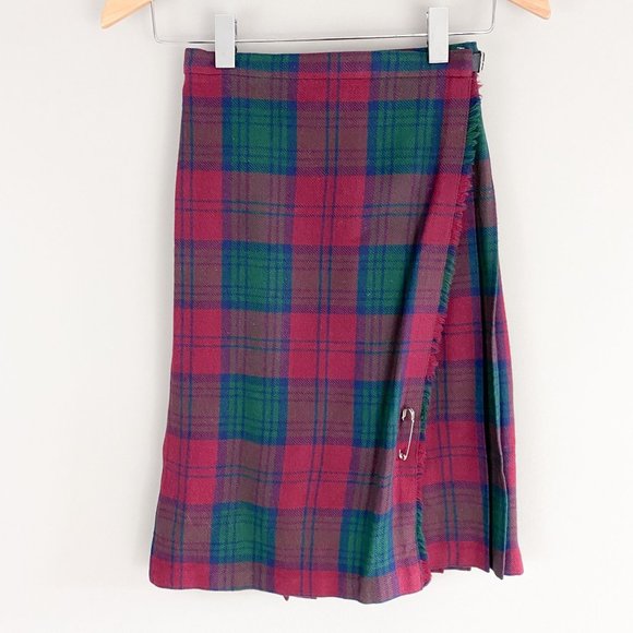 Fiona McDonald Plaid Red Green Pleated Scottish Wool Tartan Kilt Skirt 12 - Picture 1 of 3